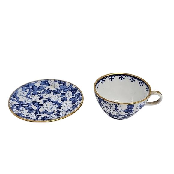 Spode Copelands China England Y6141 Blue Floral Mini Teacup-Saucer w/Gold Trim - Picture 2 of 10